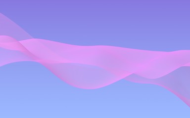 Pink wave on blue sky abstract background. Fluttering pink scarf. Waving on wind pink fabric. 3D illustration