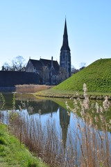 Medieval castle little river in Kastellet Copenhagen city Denmark 