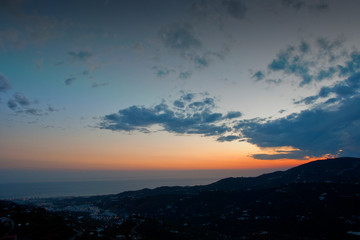 Sun Setting over Torrox Costa, Costa Tropical, The Axarquia, Malaga Province, Andalucia, Spain, Western Europe.