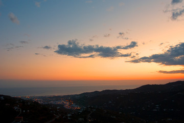 Sun Setting over Torrox Costa, Costa Tropical, The Axarquia, Malaga Province, Andalucia, Spain, Western Europe.
