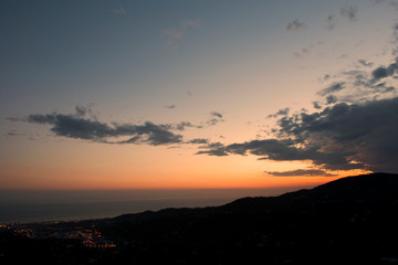Sun Setting over Torrox Costa, Costa Tropical, The Axarquia, Malaga Province, Andalucia, Spain, Western Europe.
