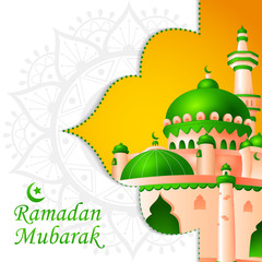 Islamic mosque in Eid Mubarak (Happy Eid) Ramadan background in vector