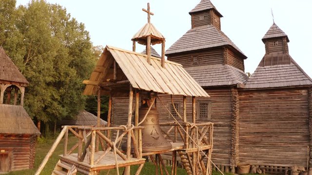 Orthodox church campane. Old rustic village.