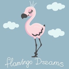 stylish summer, cartoon flamingo for printing on textiles