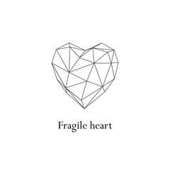 Vector image - origami. Fragile paper heart, brilliant. Abstract image consisting of geometric shapes. Black and white picture.