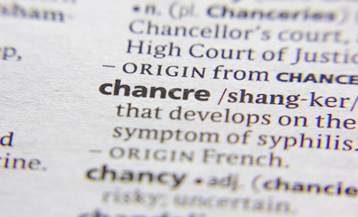 Chancre word or phrase in a dictionary.