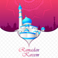 Islamic mosque in Eid Mubarak (Happy Eid) Ramadan background in vector
