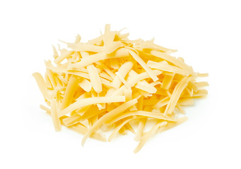 Grated cheese isolated on white background. Slices cheese.
