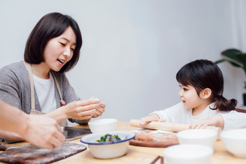 Family cooking at home