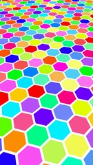 Honeycomb multi-colored. Perspective view on polygon look like honeycomb. Isometric geometry. 3D illustration