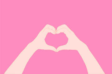 Fototapeta premium hand are act like heart on the pink background. valentine, encouragement, love, donate, care concept. Illustration vector.