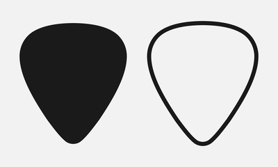 Set of blank solid and line guitar picks vector icon isolated on white background. - obrazy, fototapety, plakaty