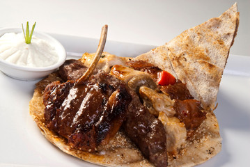 Traditional Arabic mixed barbeque plate.