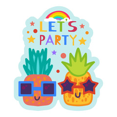 Summer Party Sticker, Cute Pineapple in Sunglasses