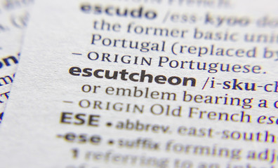 Escutcheon word or phrase in a dictionary.