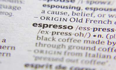 Espresso word or phrase in a dictionary.