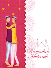 Muslim families wishing Eid Mubarak,Happy Eid on Ramadan in vector