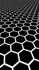 White honeycomb on a black background. Perspective view on polygon look like honeycomb. Isometric geometry. 3D illustration