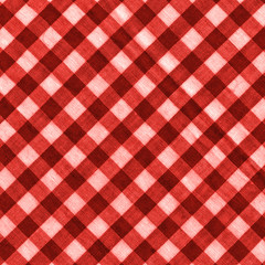 The texture of the bright red of binding gingham fabric. Red textile background. Fabric plaid. Close-up