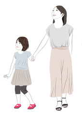 笑顔で空を見上げる親子