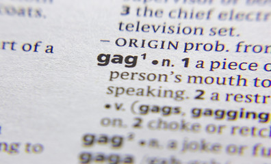 Gag word or phrase in a dictionary.