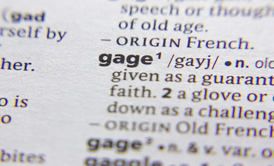 Obraz premium Gage word or phrase in a dictionary.