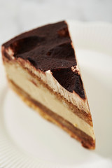 Piece of tiramisu cake on plate
