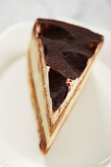 Piece of tiramisu cake on plate