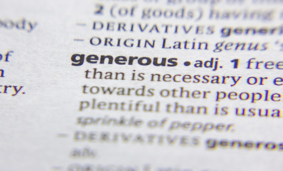 Generous word or phrase in a dictionary.