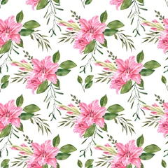 Fotobehang pattern of watercolor illustrations bouquets with pink flowers on a white background  © Lana