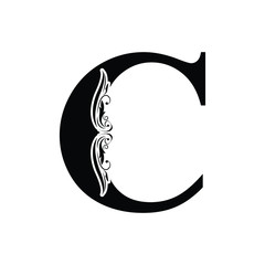 letter C. Vintage black flower ornament initial letters.  Alphabet. Logo vector 