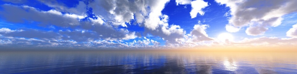 Naklejka na ściany i meble beautiful sky panorama over the sea, seascape with beautiful clouds, 3D rendering