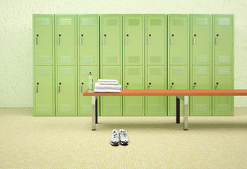 3D rendering of a female dressing room of a gym.