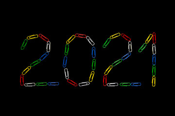 2021 number of year - made of colorful paper clips. Happy new year.