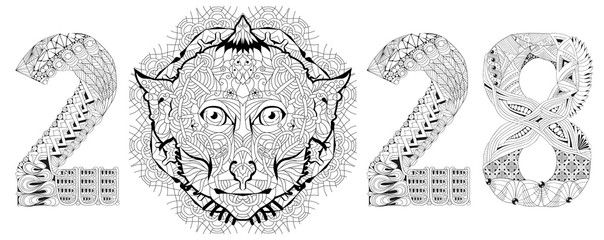 Zentangle stylized monkey number 2028. Hand Drawn lace vector illustration for coloring © Andreichenko