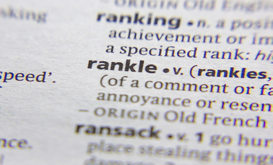 Rankle word or phrase in a dictionary.