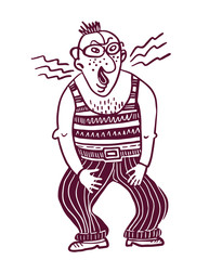 middle-aged man with glasses angry, sketch, hand drawn emotional character, isolated digital vector illustration