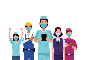 group workers using face masks for covid19