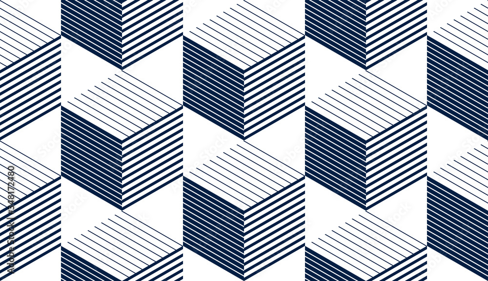 Poster 3d cubes seamless pattern vector background, lined dimensional blocks, architecture and construction