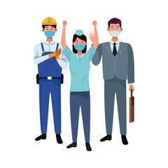 group workers using face masks for covid19
