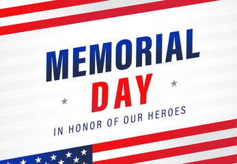 Fototapeta na wymiar Memorial Day light stripes banner with flags. Happy Memorial Day background with american flag and typography. Vector illustration