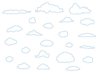 色々な形をしたシンプルな雲セット 線画
