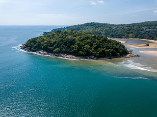 Fototapeta premium View from a high-angle drone of a small island in the Andaman Sea, northern Phuket.