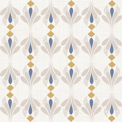 
Seamless daisy pattern in french blue linen shabby chic style. Hand drawn floral damask texture. Old white blue background. Farmhouse style wallpaper home decor swatch. Flower motif all over print - 348173699