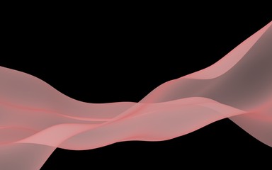 Abstract wave. Scarf. Bright ribbon on black background. Abstract smoke. Raster air background. 3D illustration