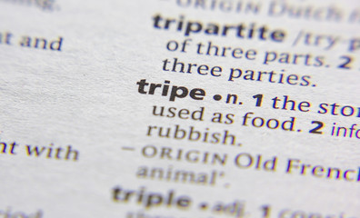 Tripe word or phrase in a dictionary.