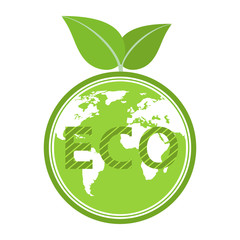Environmental conservation logo illustration. Earth globe with green leaf.