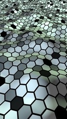 Honeycomb with a gradient color. Perspective view on polygon look like honeycomb. Wavy surface. Isometric geometry. 3D illustration