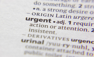 Urgent word or phrase in a dictionary.