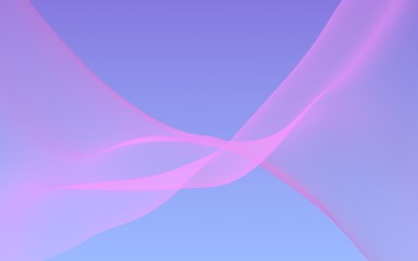 Pink wave on blue sky abstract background. Fluttering pink scarf. Waving on wind pink fabric. 3D illustration